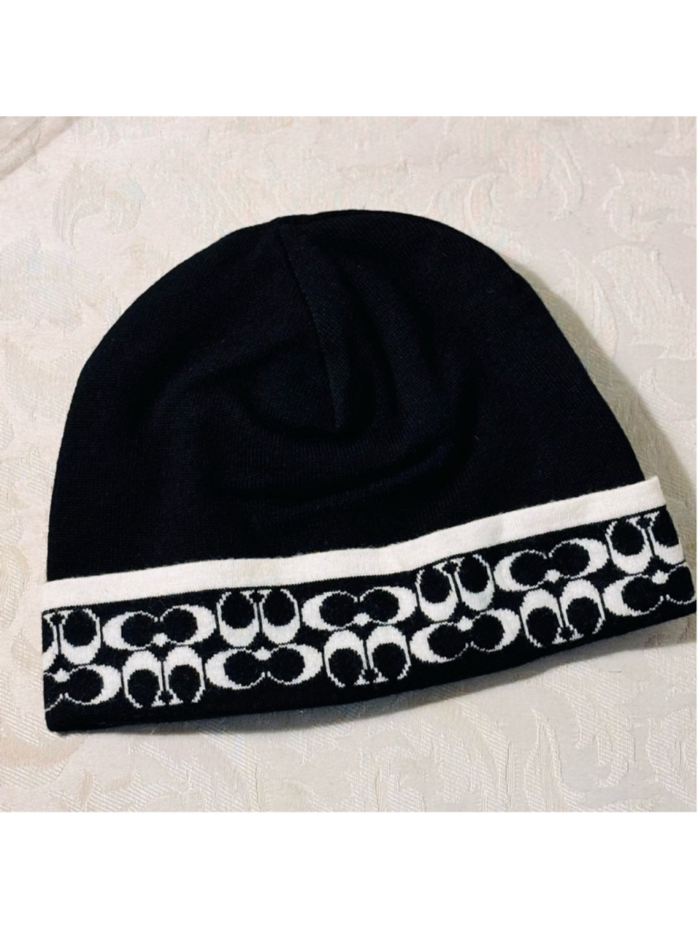 Coach Black Beanie Winter 100% Wool Cap NWOT
